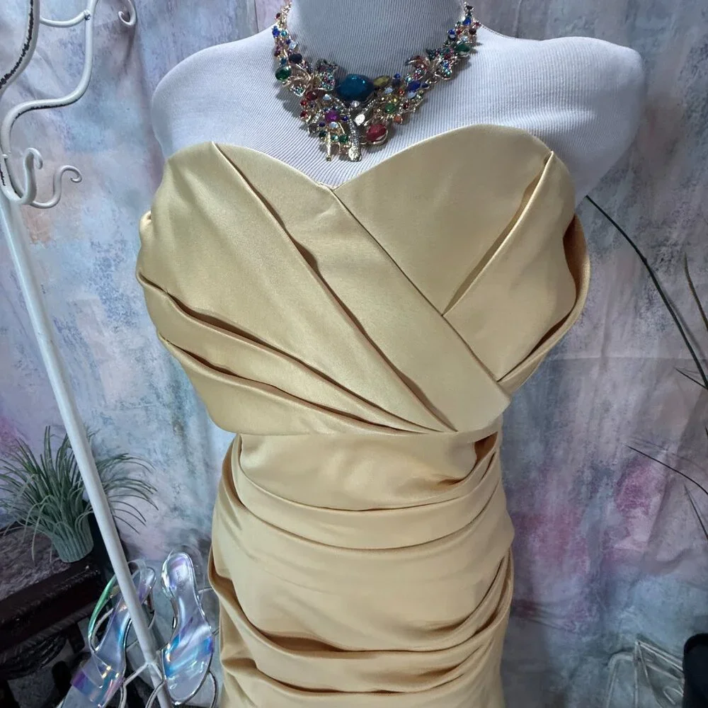 📌Forever Yours Gold Strapless Plated Bridesmaid - Prom - Formal Dress - Picture 3 of 16
